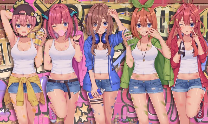 Five Anime Girls with Spray Cans