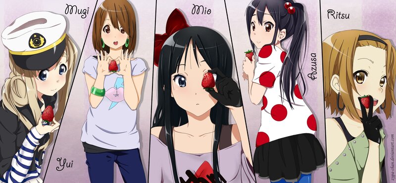 Five Anime Girls with Strawberries