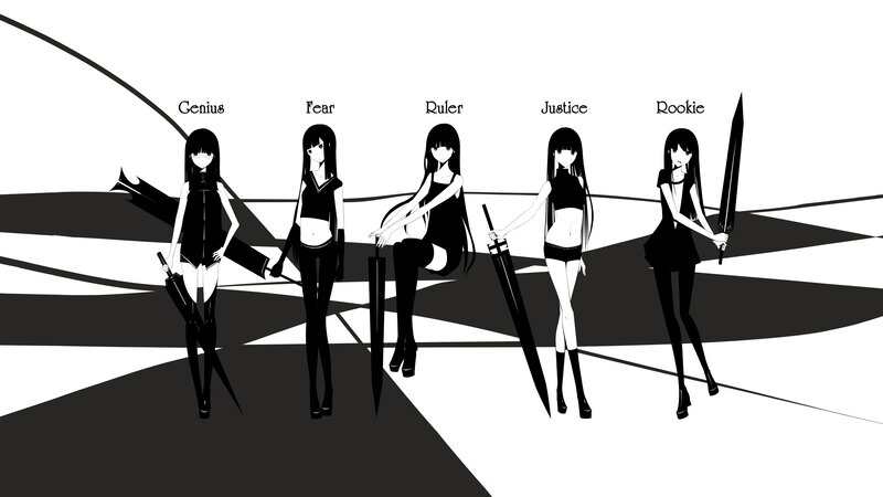 Five Anime Girls with Swords — Black