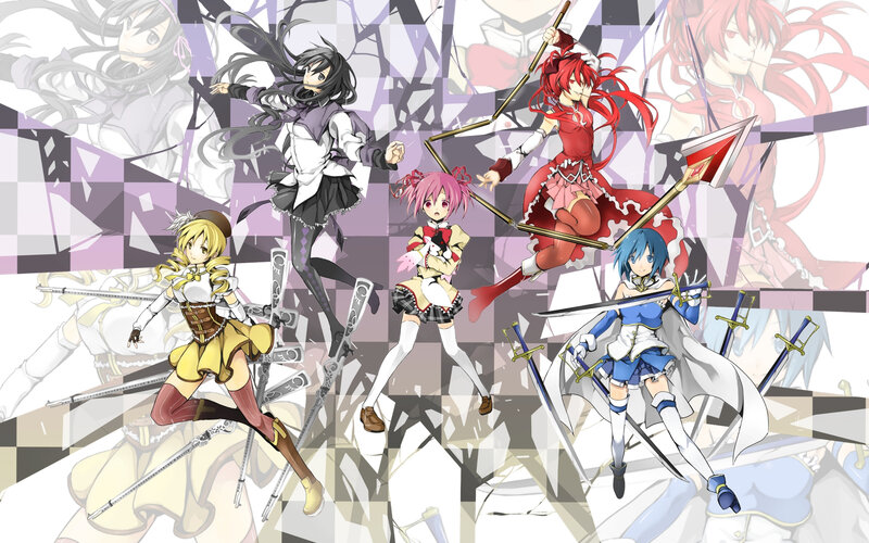 Five Anime Girls with Swords — Red