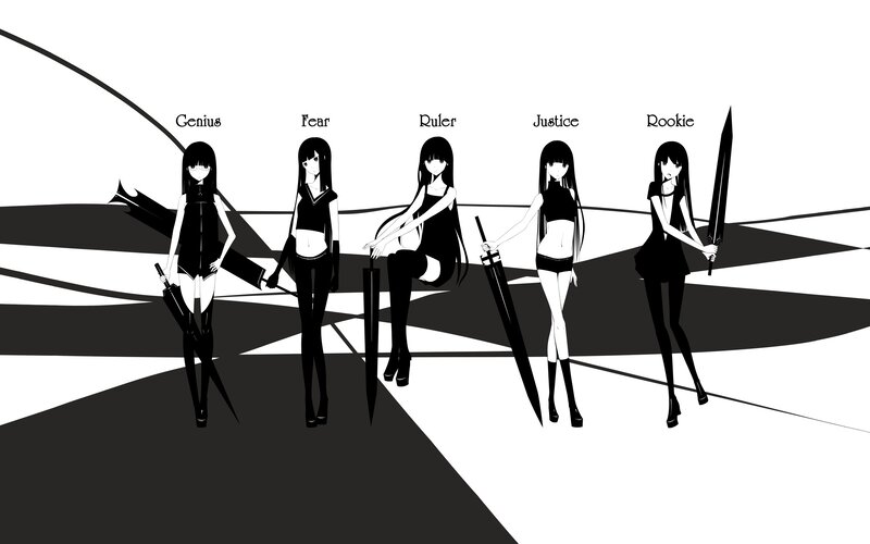 Five anime girls with swords