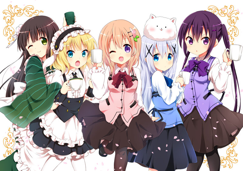 Five Anime Girls with Tea Cups