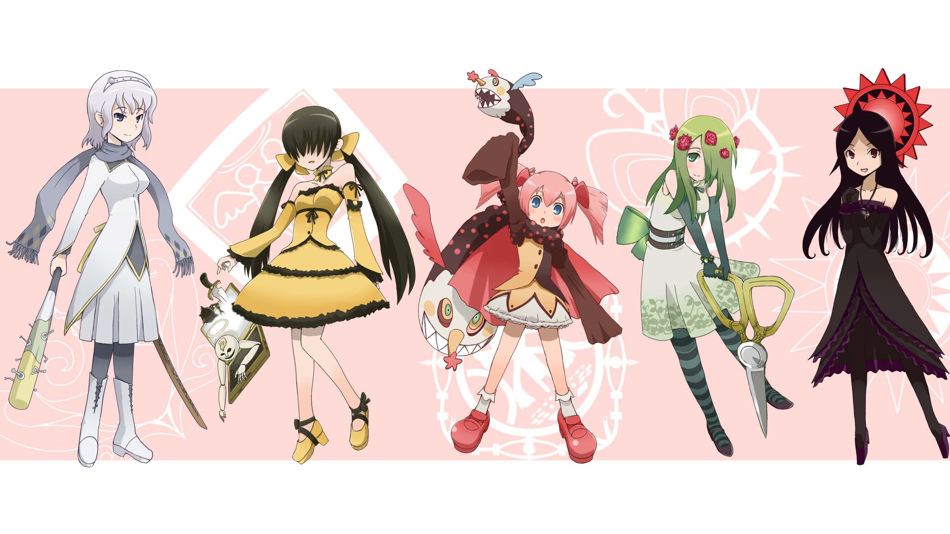 Five anime girls with weapons
