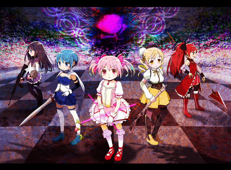 Five anime girls with weapons