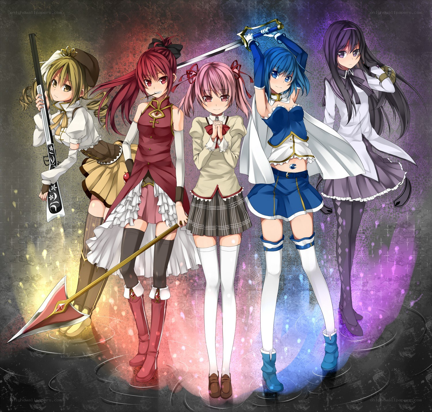 Five anime girls with weapons