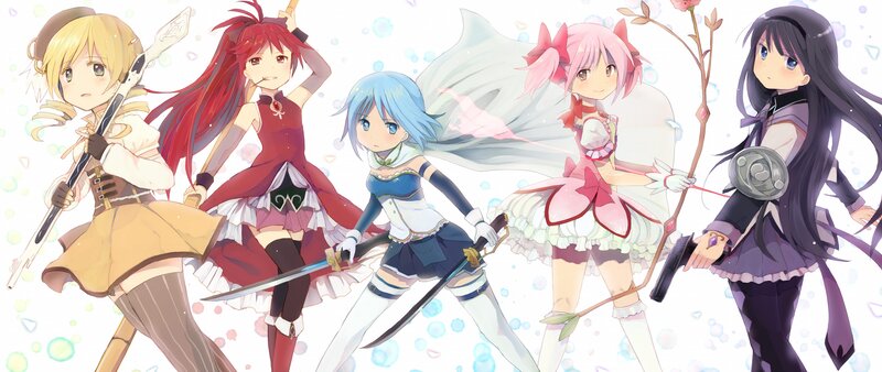 Five anime girls with weapons