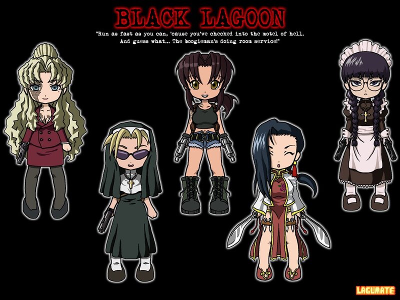 Five Anime Girls with Weapons — Black, Dark