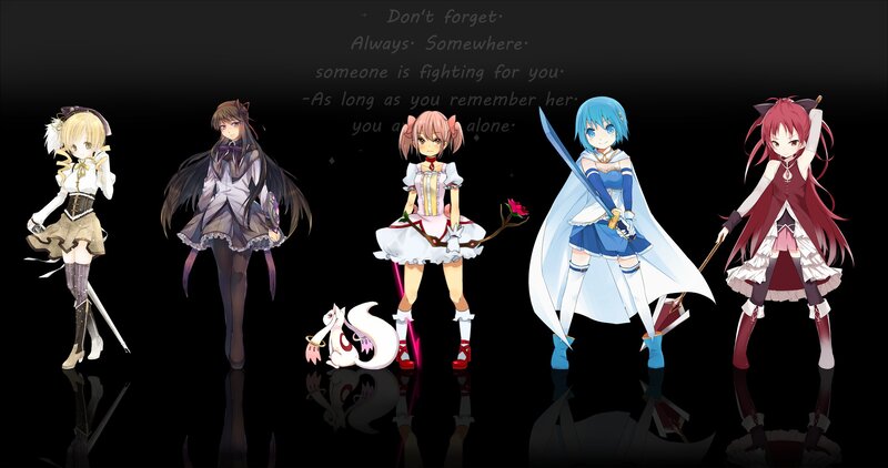 Five Anime Girls with Weapons — Black, Dramatic, Cloaks
