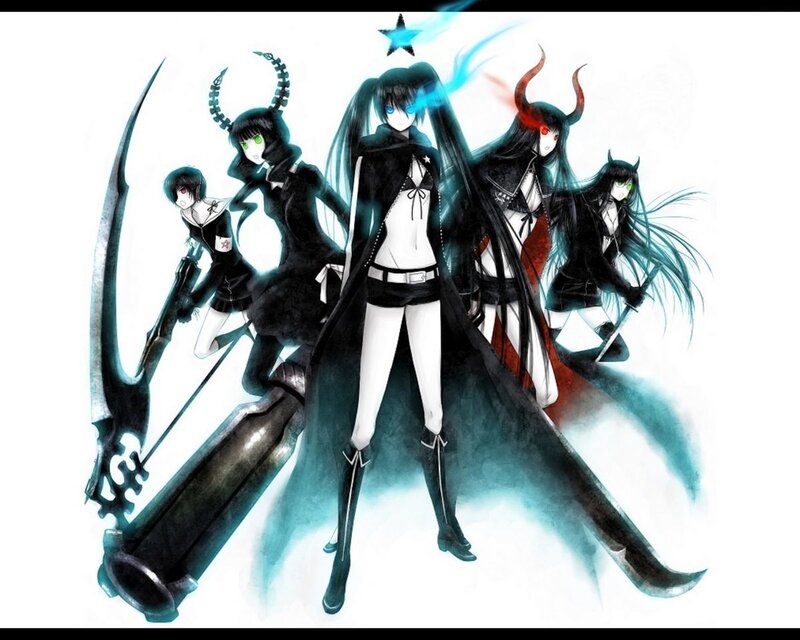 Five Anime Girls with Weapons — Black, Dramatic, Horns