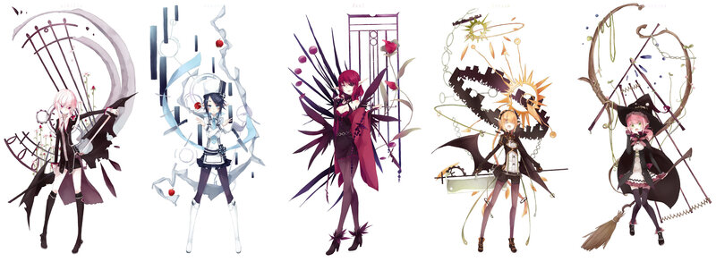 Five Anime Girls with Weapons — Black, Dramatic