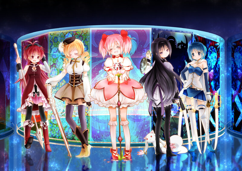 Five Anime Girls with Weapons — Blue, Dramatic