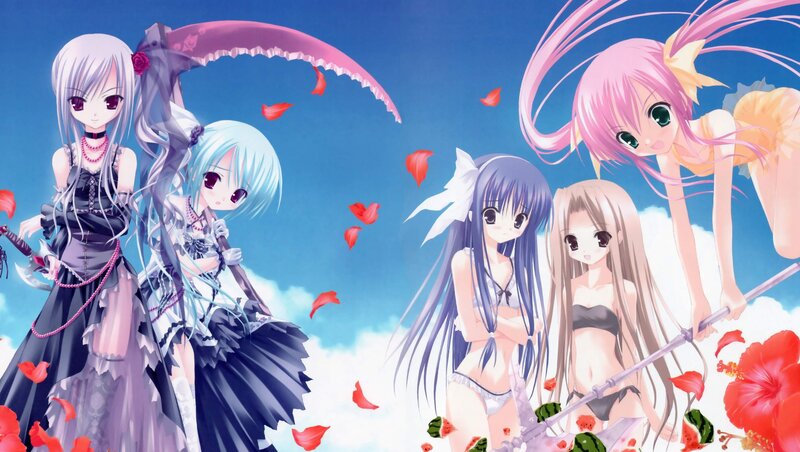 Five Anime Girls with Weapons — Blue, Playful