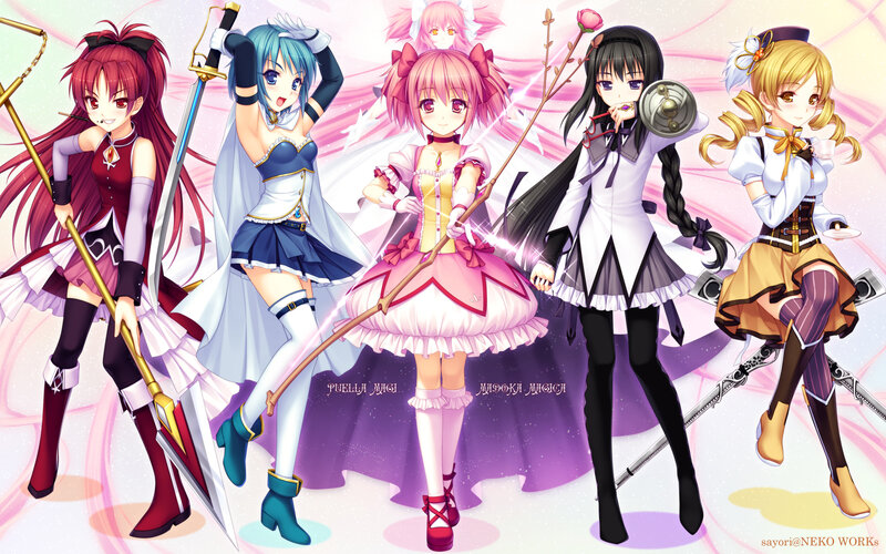 Five Anime Girls with Weapons — Pink, Fantastical, Swords
