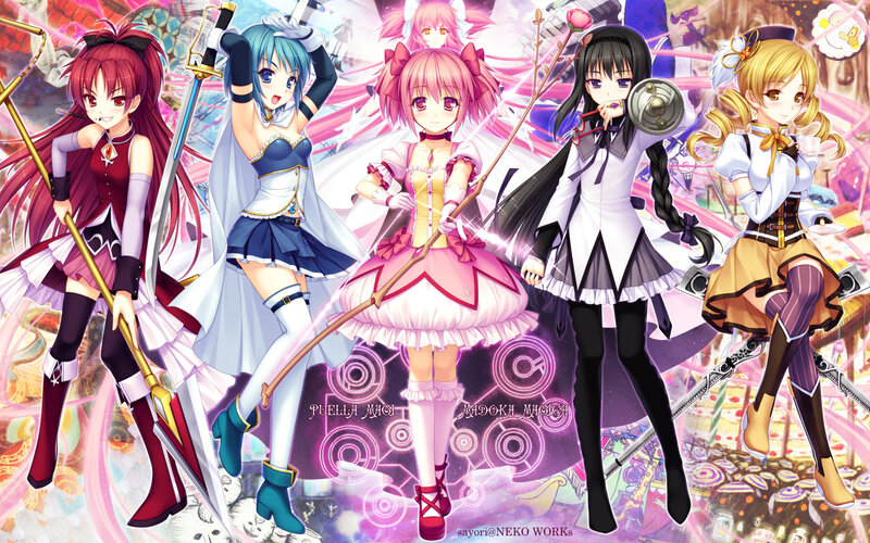 Five Anime Girls with Weapons — Pink, Fantastical