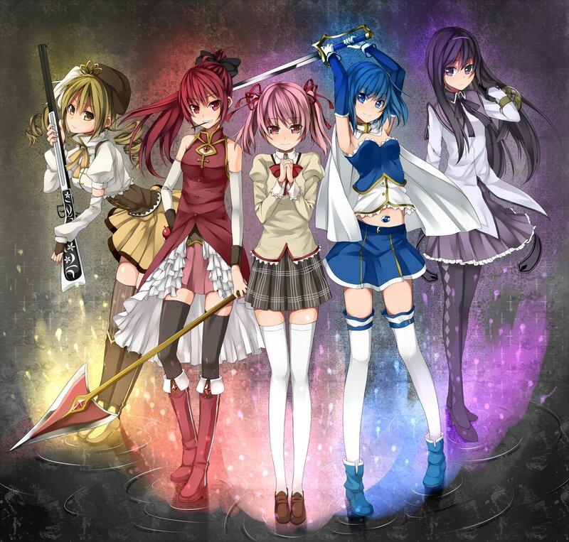 Five Anime Girls with Weapons — Purple, Dramatic, Magic, School Uniforms