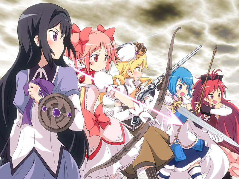 Five Anime Girls with Weapons — Purple, Dramatic, Magic