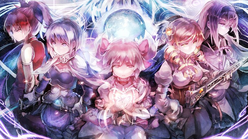 Five Anime Girls with Weapons — Purple, Dramatic, Night
