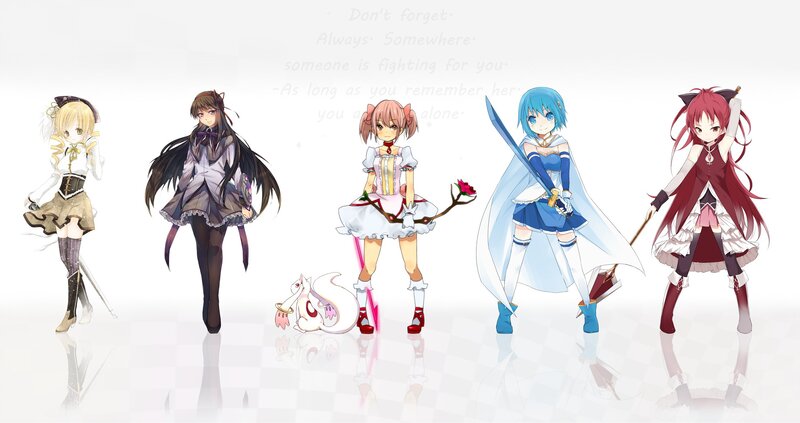 Five Anime Girls with Weapons — White, Dramatic, Animals