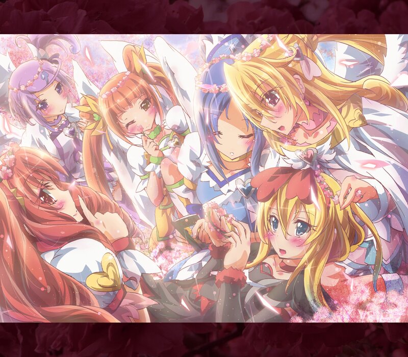 Five Anime Girls with Wings — Pink