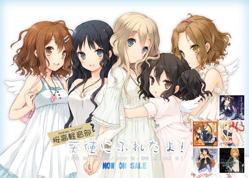 Five Anime Girls with Wings — White, Cheerful