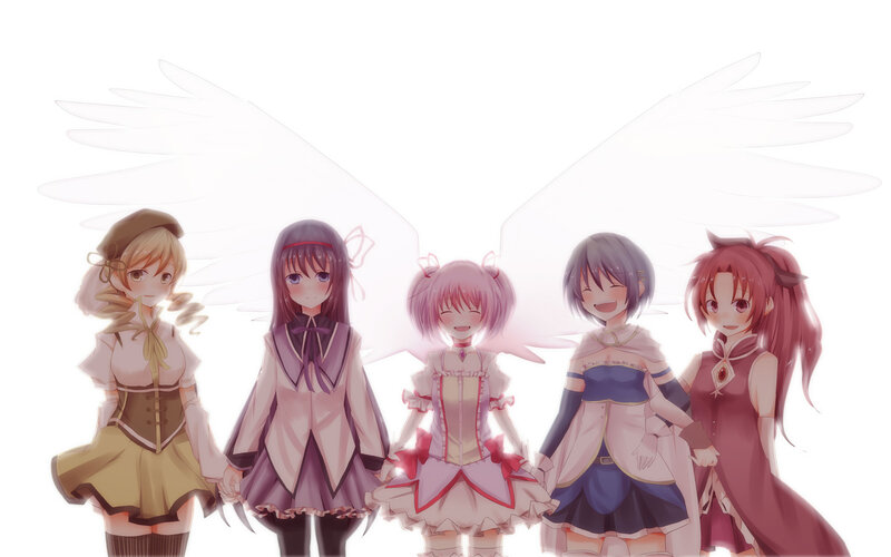 Five Anime Girls with Wings — White