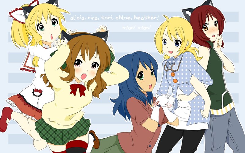 Five Anime Girls — Yellow, Playful