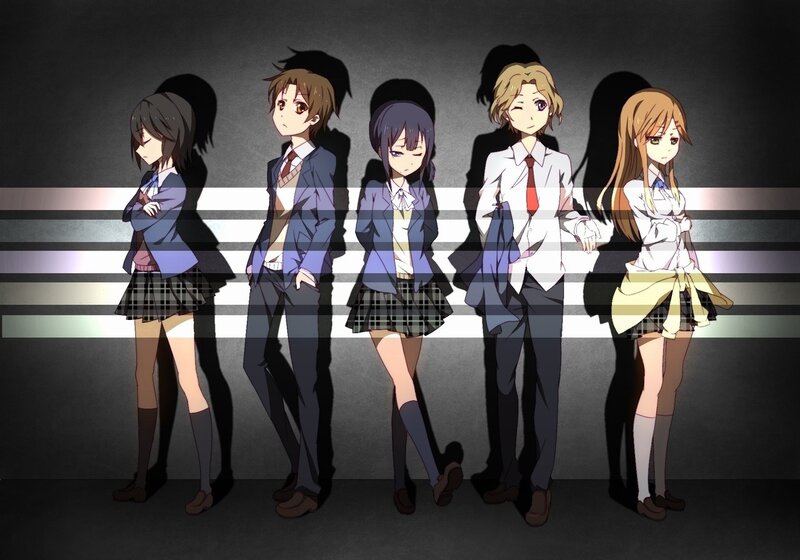 Five Anime Students — Black, Dramatic