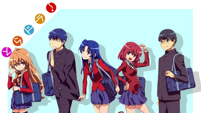 Five Anime Students — Blue, Neutral, Afternoon