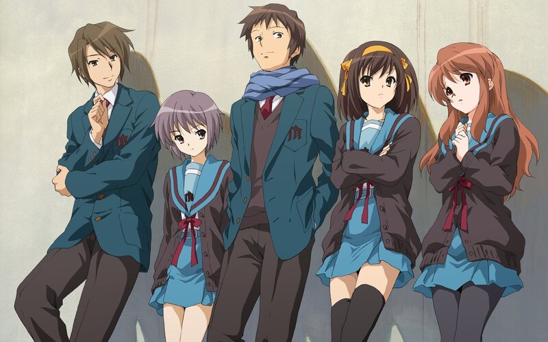 Five Anime Students — Blue, Neutral, School Uniforms