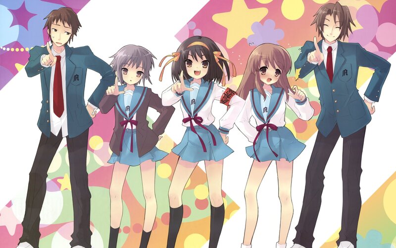 Five Anime Students — Blue, Playful