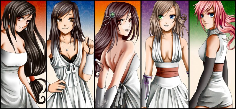Five Anime Women in Dresses