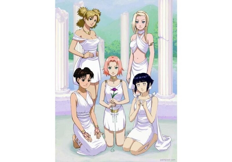 Five Anime Women in White