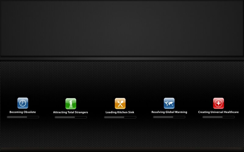 Five app icons on black background