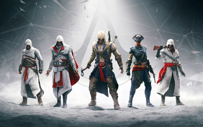 Five Assassins Standing — White, Dramatic, Digital Art