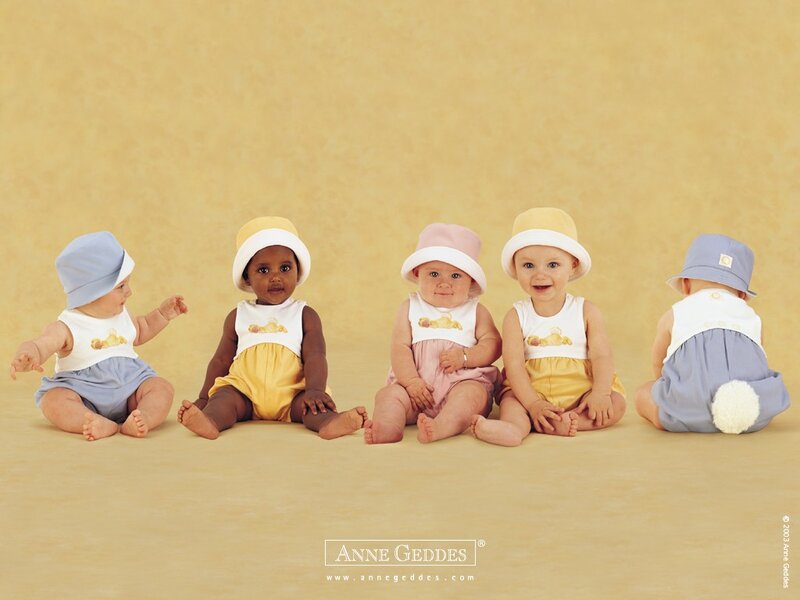 five babies in hats