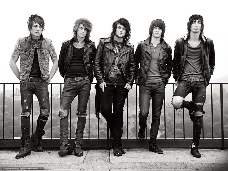 five band members on balcony