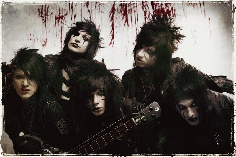 Five Band Members Posing — Black, Dark, Photograph, Guitar
