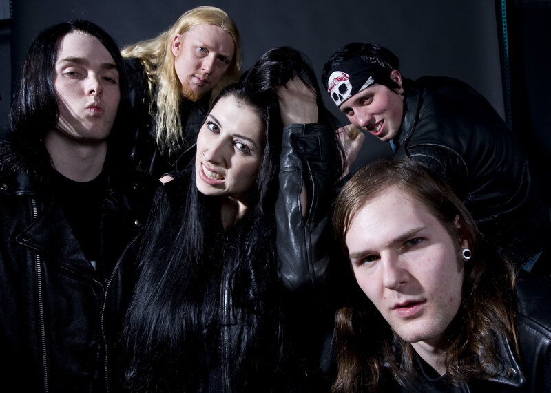 Five Band Members Posing — Black, Dramatic, Photograph, Leather Jackets