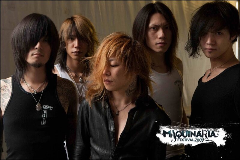 Five Band Members Posing — Black, Serious, Photograph