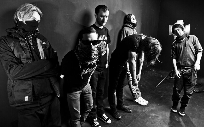 Five Band Members Standing — Black, Dramatic, Photograph, Band Members