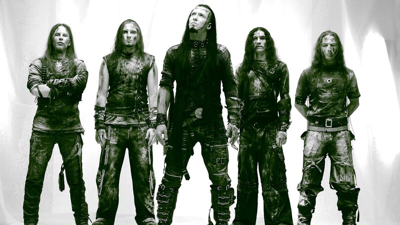 Five Band Members Standing — Black, Dramatic, Photograph, Long Hair