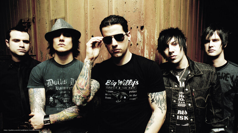 Five Band Members Standing — Black, Serious, Photograph, Tattoos, Sunglasses