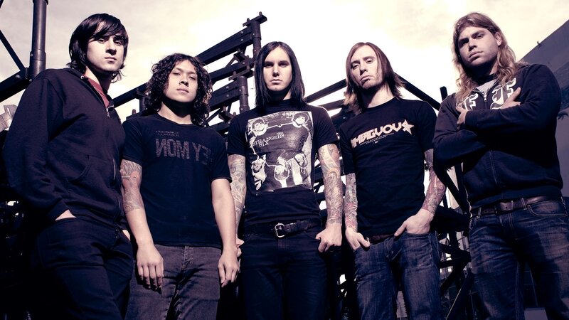 Five Band Members Standing — Black, Serious, Photograph