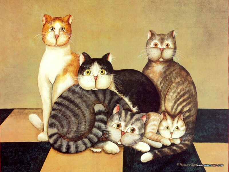 Five Cats on a Checkered Floor