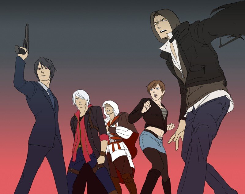 Five Characters in Action — Red