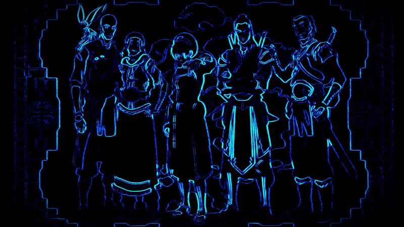 Five Characters in Blue Outline