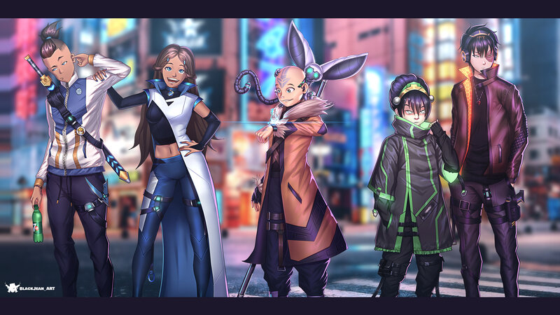 Five Characters in Futuristic Outfits