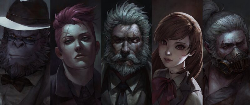 Five Characters in Portraits — Gray, Dramatic