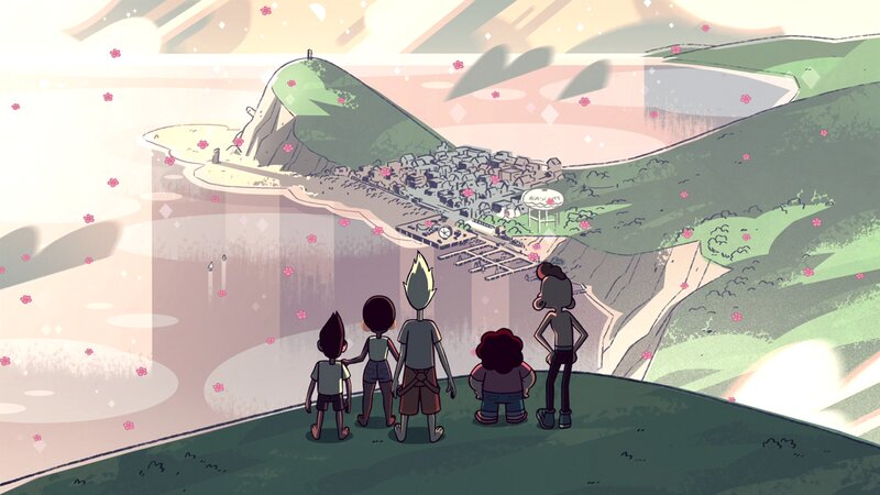 Five Characters Overlooking Town