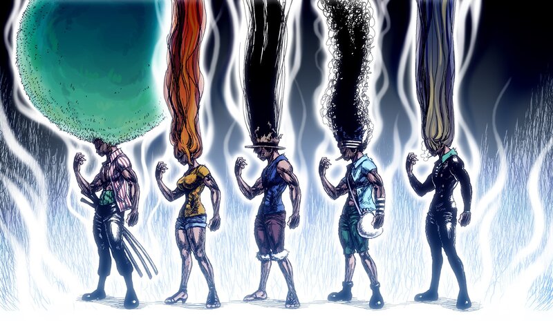 Five Characters with Long Hair